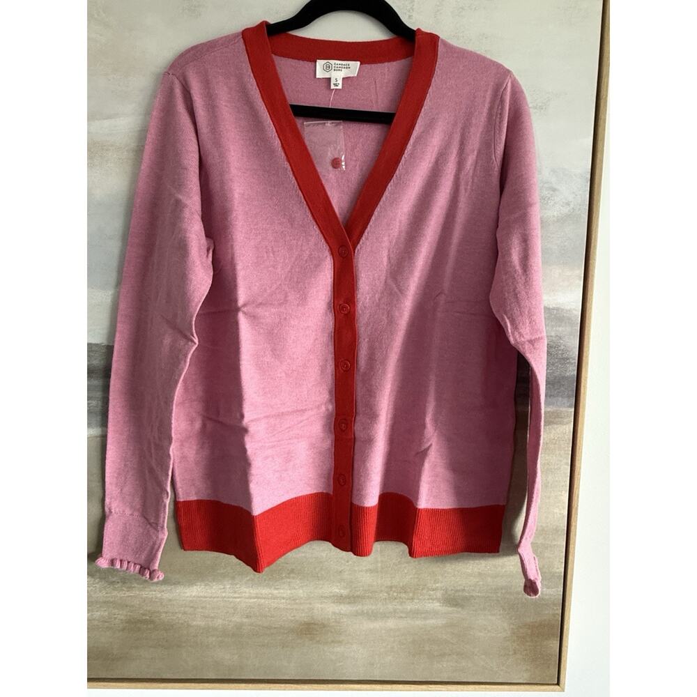 Candace Cameron Bure Surfside V-Neck Cardigan Sweater Golden Pink/Red small